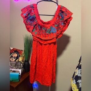 Altar'd State Red Dress with Floral Embroidery
